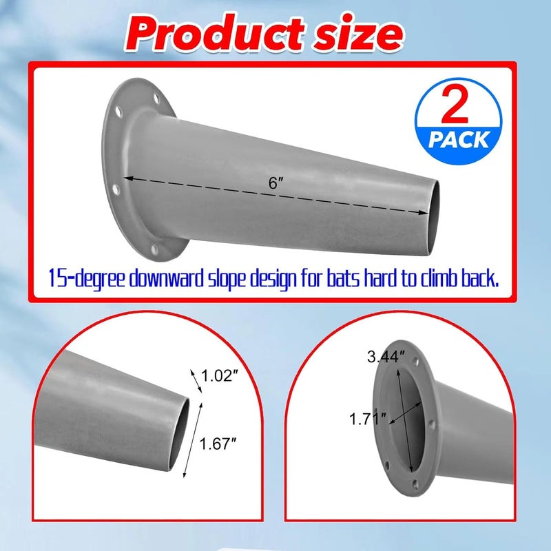 Sovipal عبوة 2 من أجهزة طرد الخفافيش - مخروط الخفاش - باب خفاش باتجاه واحد - أجهزة طرد الخفافيش الخارجية - أداة قابلة لإعادة الاستخدام لإزالة أصوات السقف - أخرج الخفافيش بطريقة إنسانية. (عبوة 2) - Image 4